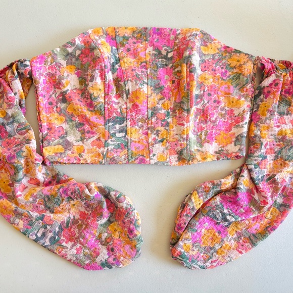 Wild Fable Pink Floral Corset Crop-top - Picture 6 of 8